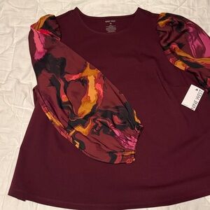 Nine West Maroon Blouse with Artistic Sleeves